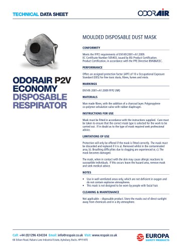 ODORAIR P2V ECONOMY DISPOSABLE RESPIRATOR