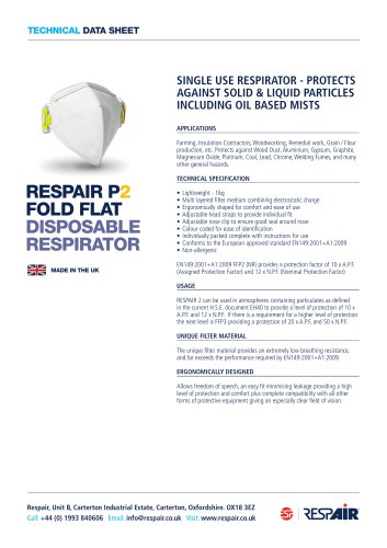 RESPAIR P2 FOLD FLAT DISPOSABLE RESPIRATOR