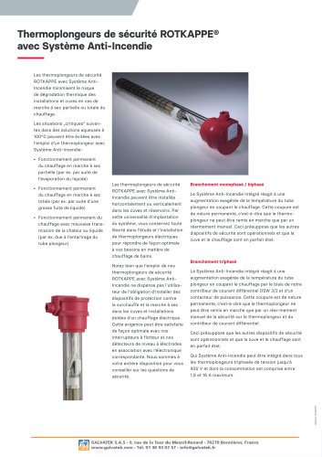 Thermoplongeurs de s&eacute;curit&eacute; ROTKAPPE&reg; avec Syst&egrave;me Anti-Incendie