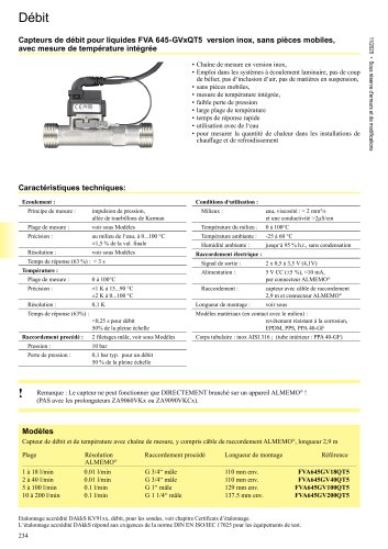 Capteurs de d&eacute;bit pour liquides version inox FVA 645-GVxQT5