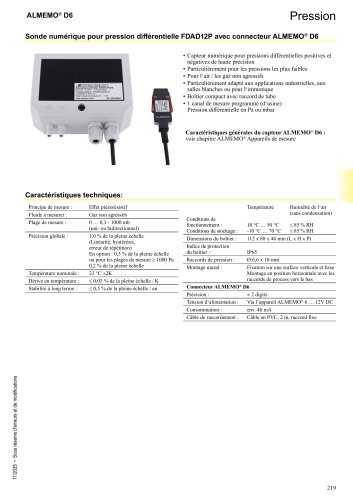 Sonde numérique pour pression différentielle FDAD12P