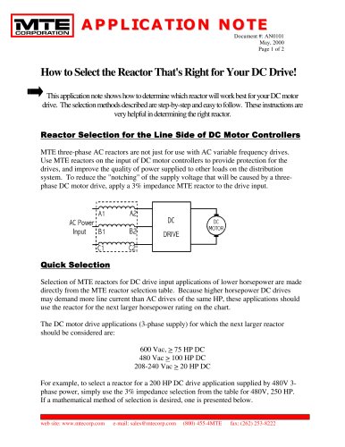 Reactor Selection for the Line Side of DC Motor Controllers