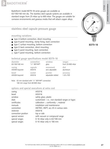 BDT22 - All stainless steel slim bezel pressure gauge