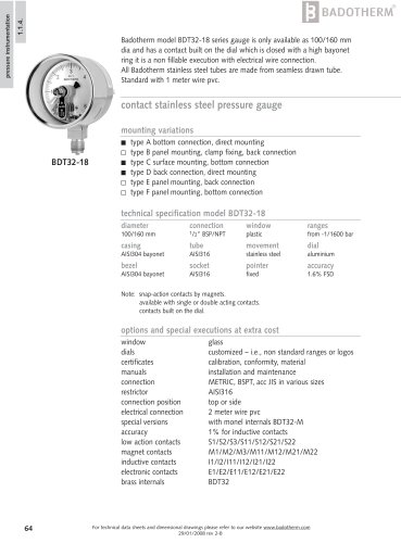 BDT32-18 - All stainless steel gauge with build in contact