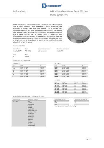 BRC flush diaphragm exotic wetted parts wafer type