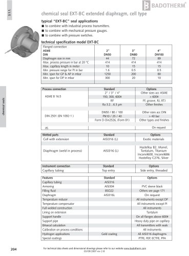 EXT-BC - Cell type chemical seal with extended diaphragm