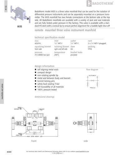 M3S - remote mounted three valve manifold