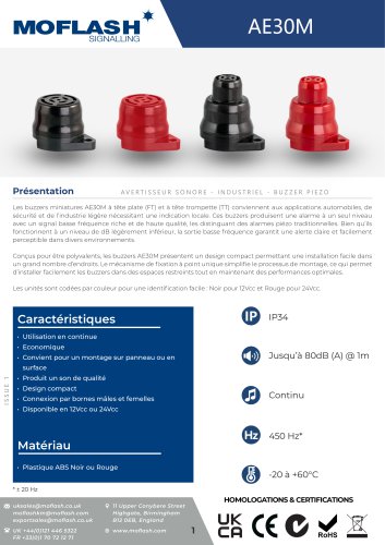 Fiche technique - Buzzer AE30M