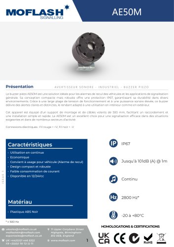 Fiche technique - Buzzer AE50M