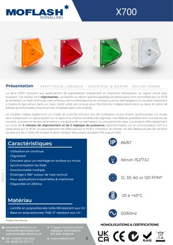 Fiche technique - Feu X700
