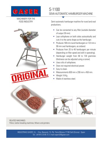 S-1100 SEMI-AUTOMATIC HAMBURGER MACHINE