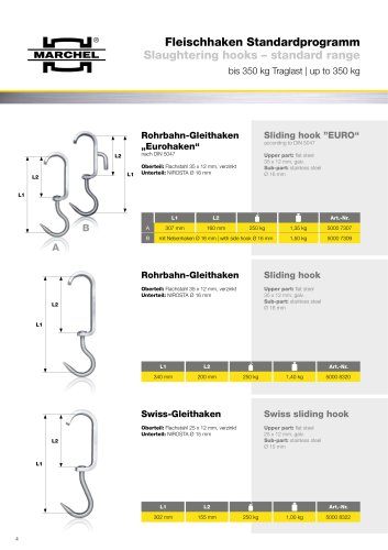 Slaughtering hooks – standard range