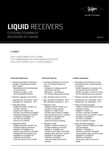 Liquid receivers for hydocarbon applications dp-341-1