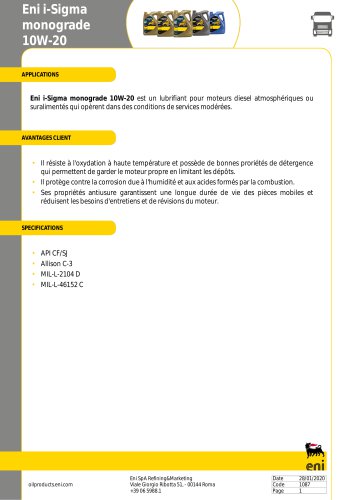Eni i-Sigma monograde 10W-20