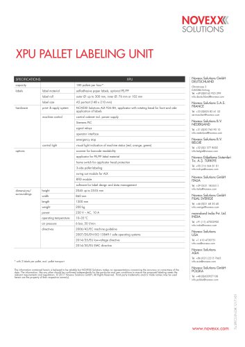 Pallet labeler XPU - specs