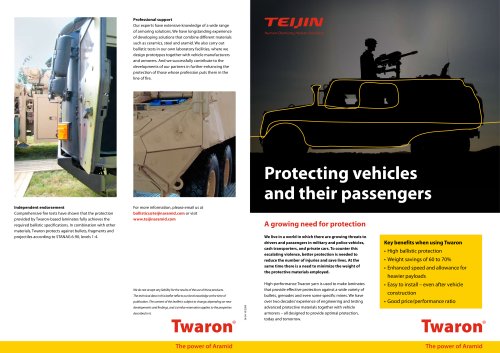 Teijin Aramid hard ballistics leaflet