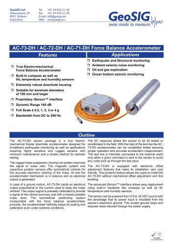 AC-73-DH / AC-72-DH / AC-71-DH Force Balance Accelerometer