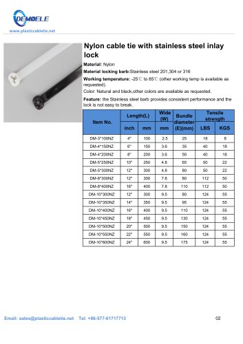 DEMOELE- Nylon cable tie with stainless steel inlay lock