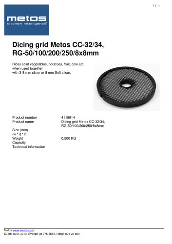 Dicing grid Metos CC-32/34, RG-50/100/200/250/8x8mm