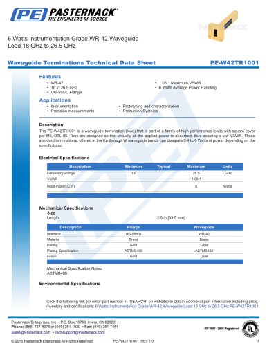 6 Watts Instrumentation Grade WR-42 Waveguide  Load 18 GHz to 26.5 GHz