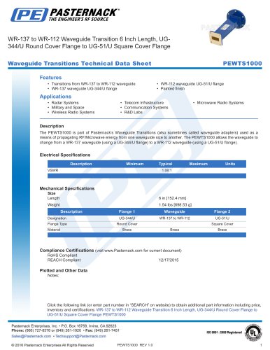 WR-137 to WR-112 Waveguide Transition 6 Inch Length, UG- 344/U Round Cover Flange to UG-51/U Square Cover Flange