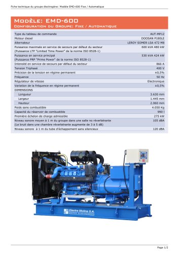 Modèle: EMD-600, Configuration du Groupe: Fixe / Automatique