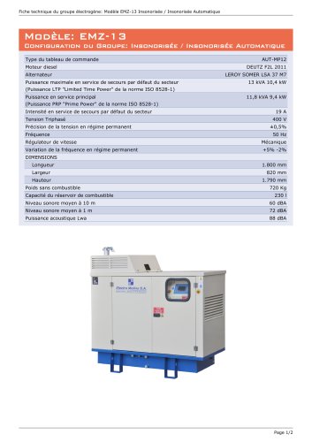 Modèle: EMZ-13, Configuration du Groupe: Insonorisée / Insonorisée Automatique