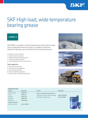 SKF High Load, Wide Temperature Bearing Grease LGWM 2