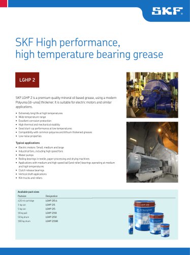 SKF High Performance, High Temperature Bearing Grease LGHP 2