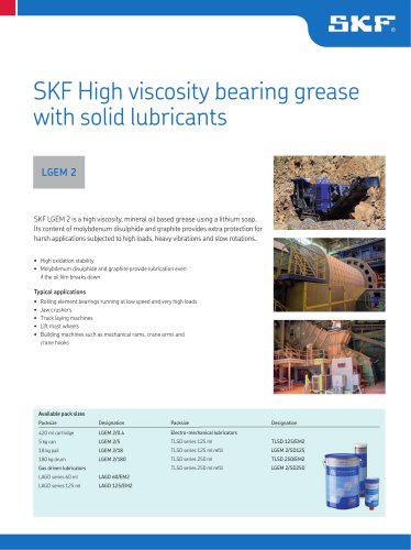 SKF High Viscosity Bearing Grease with Solid Lubricants LGEM 2