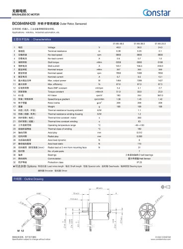 Constar High Torque Outer Rotor Brushless DC Motor BO3846NH2B