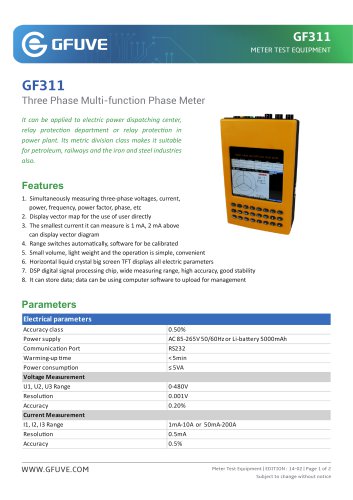 GF311 PORTABLE THREE PHASE MULTIFUNCTION DIGITAL PHASE ANGLE TESTER