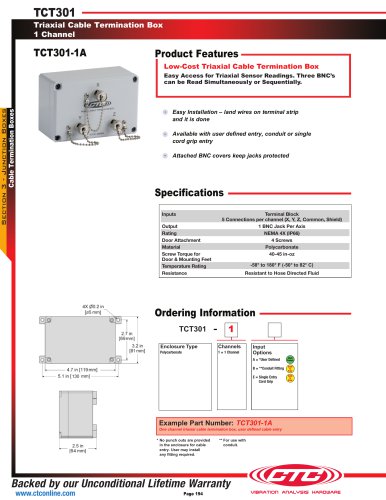 TCT301 Triaxial Cable Termination Box 1 Channel