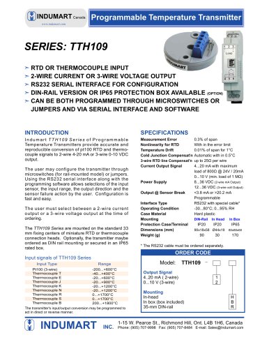 Programmable Temperature Transmitter Series: TTH109