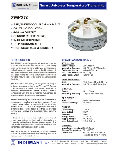 Smart Temperature Transmitter Series: SEM210