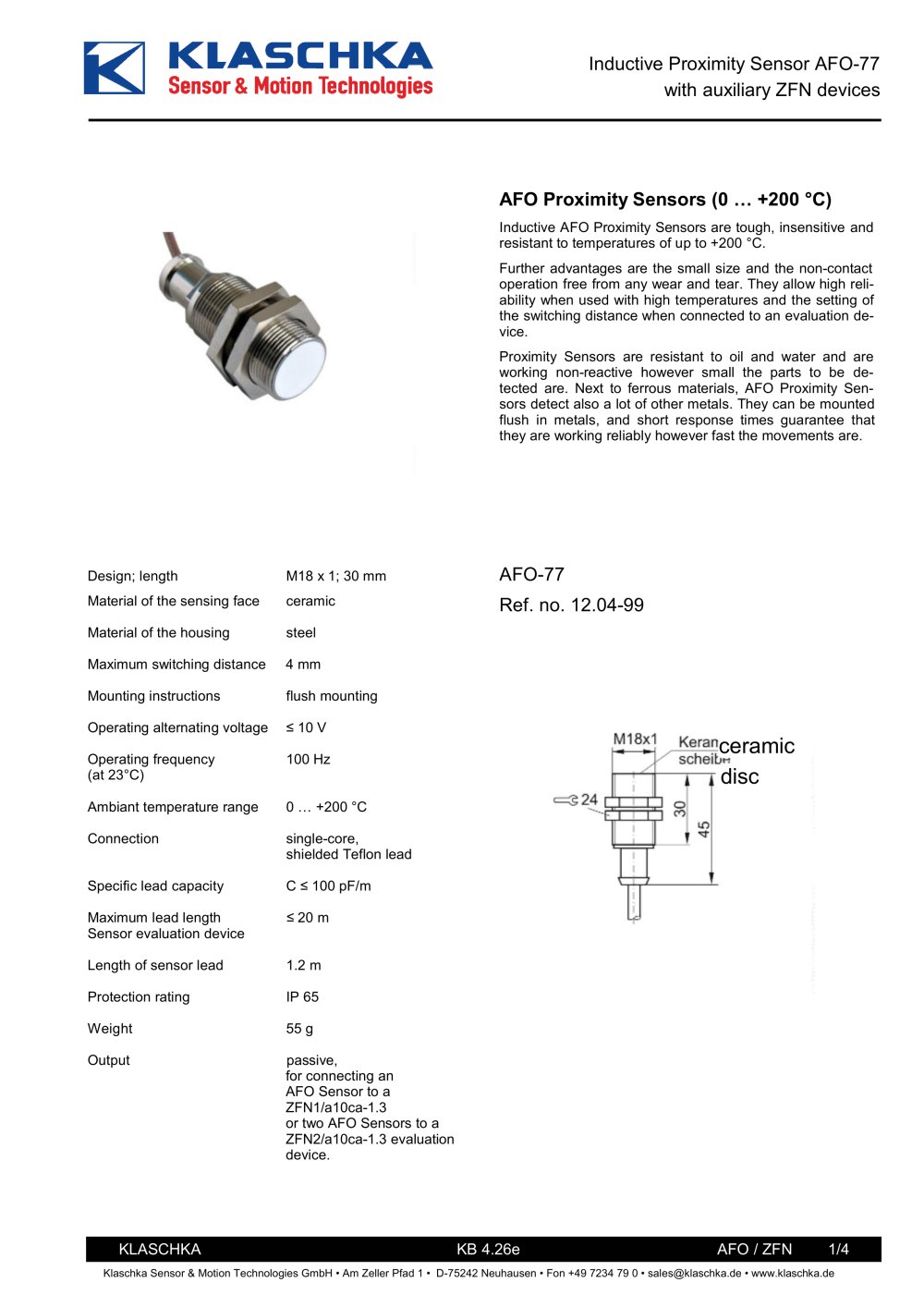 Inductive high-temperature Sensors up to 200 &deg;C - KLASCHKA Industrieelektronik