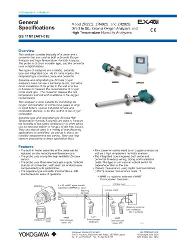 Model ZR22G, ZR402G, and ZR202G Direct In Situ Zirconia Oxygen Analyzers and High Temperature Humidity Analyzers