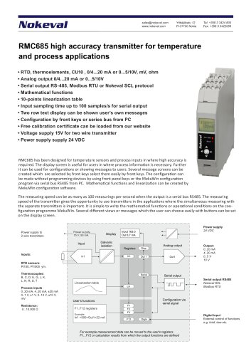 RMC685 high accuracy transmitter for temperature  and process applications