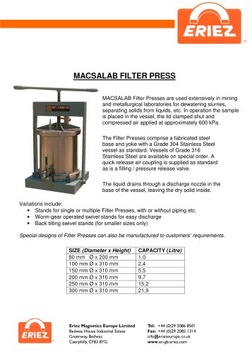 MACSALAB Filter Presses