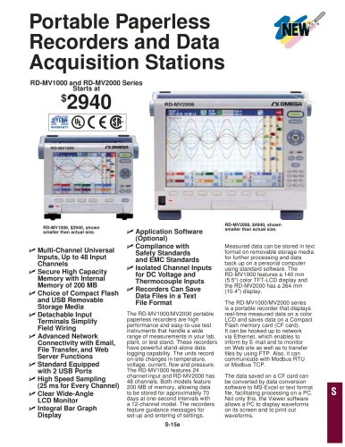 Portable Paperless Recorders and Data Acquisition Stations RD-MV1000 and RD-MV2000 Series