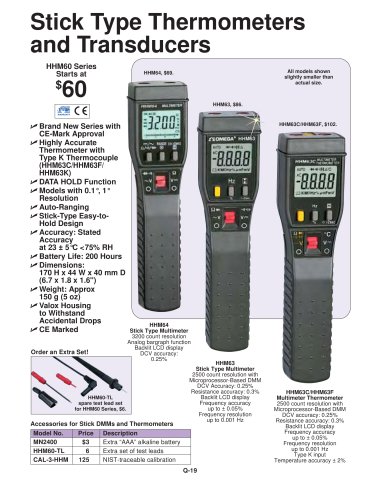 Stick Type Thermometers and Transducers