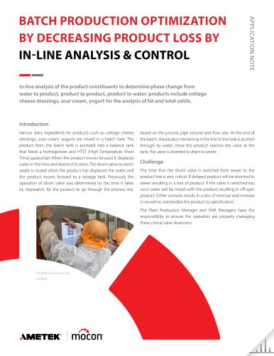 Batch Production Optimization By In-Line Analysis & Control