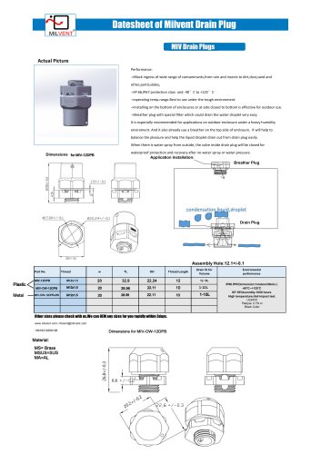 one way drain plug IP67 Milvent Ventilation M12x1.5 Plastic Drain Plug with nut