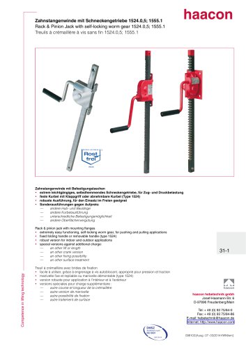 Rack & Pinion Jack with self-locking worm gear 1524.0,5; 1555.1