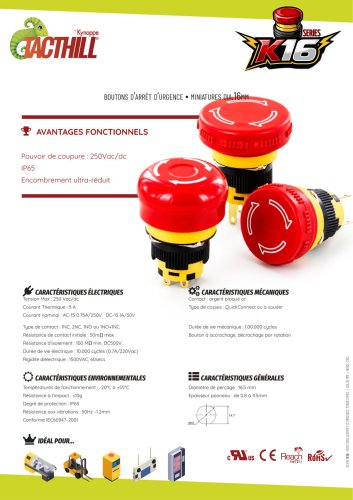 Arrêt d'Urgence diamètre 16mm - K16