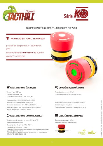 Boutons d'arrêt d'urgence bas profil dia.22 - K22