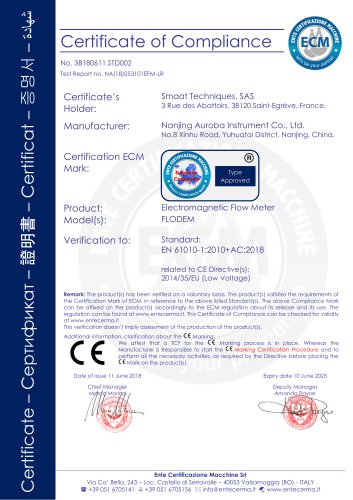 CE certificate of electromagnetic flow meter with  low pressure