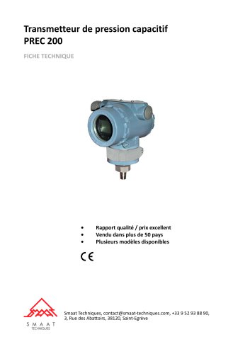 Transmetteur de pression capacitif PREC 200