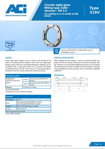 Circular sight glass fitting type 318V - Vacuum - PN 2.5