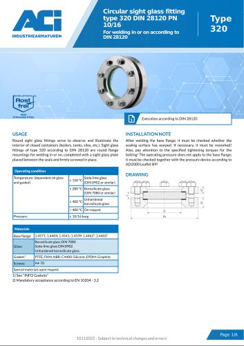 Circular sight glass fitting type 320 DIN 28120 PN 10/16